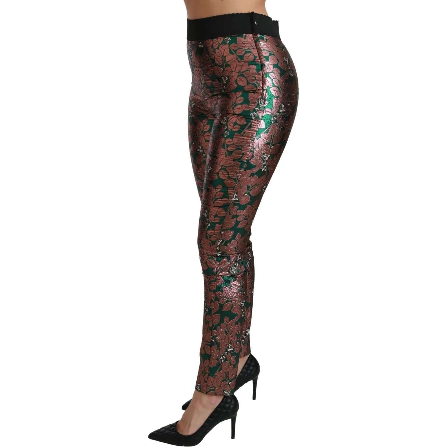 Dolce & Gabbana Elegant Bronze Leaf Metallic Trousers