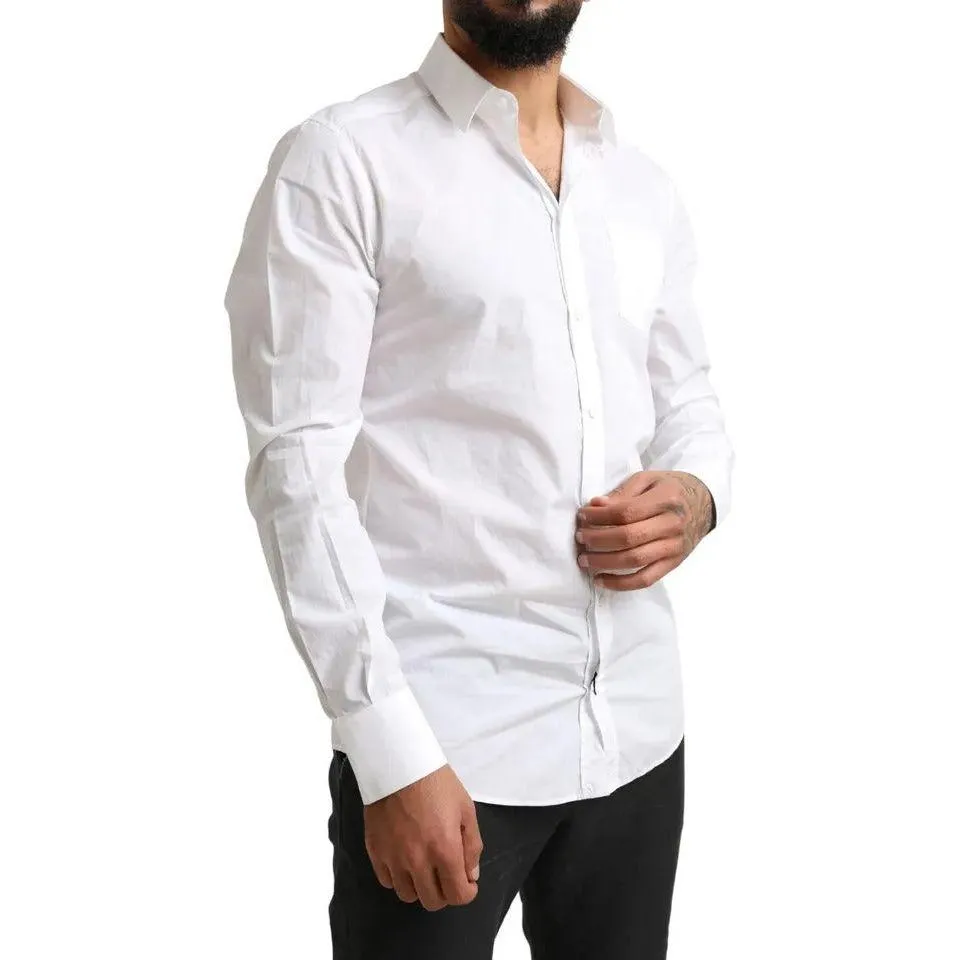 Dolce & Gabbana White GOLD Formal Cotton Tuxedo Dress Shirt