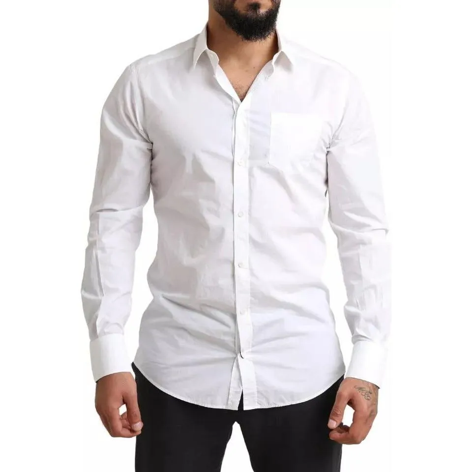 Dolce & Gabbana White GOLD Formal Cotton Tuxedo Dress Shirt