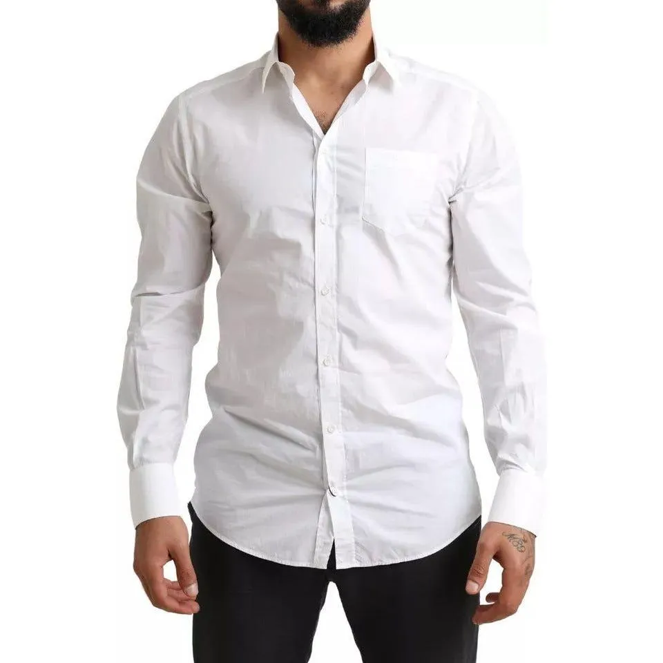 Dolce & Gabbana White GOLD Formal Cotton Tuxedo Dress Shirt