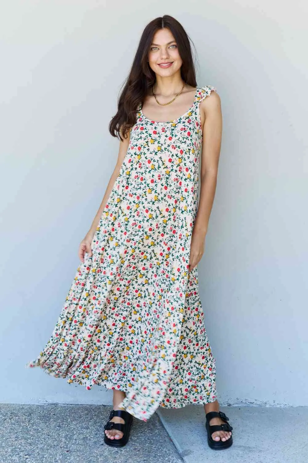 Doublju In The Garden Ruffle Floral Maxi Dress in Natural Rose (BWMT) T