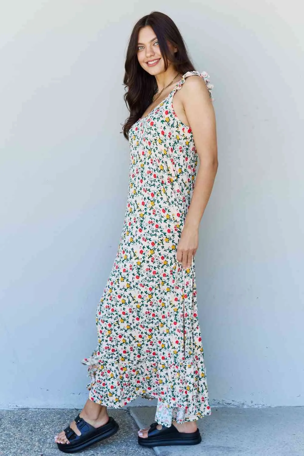 Doublju In The Garden Ruffle Floral Maxi Dress in Natural Rose (BWMT) T