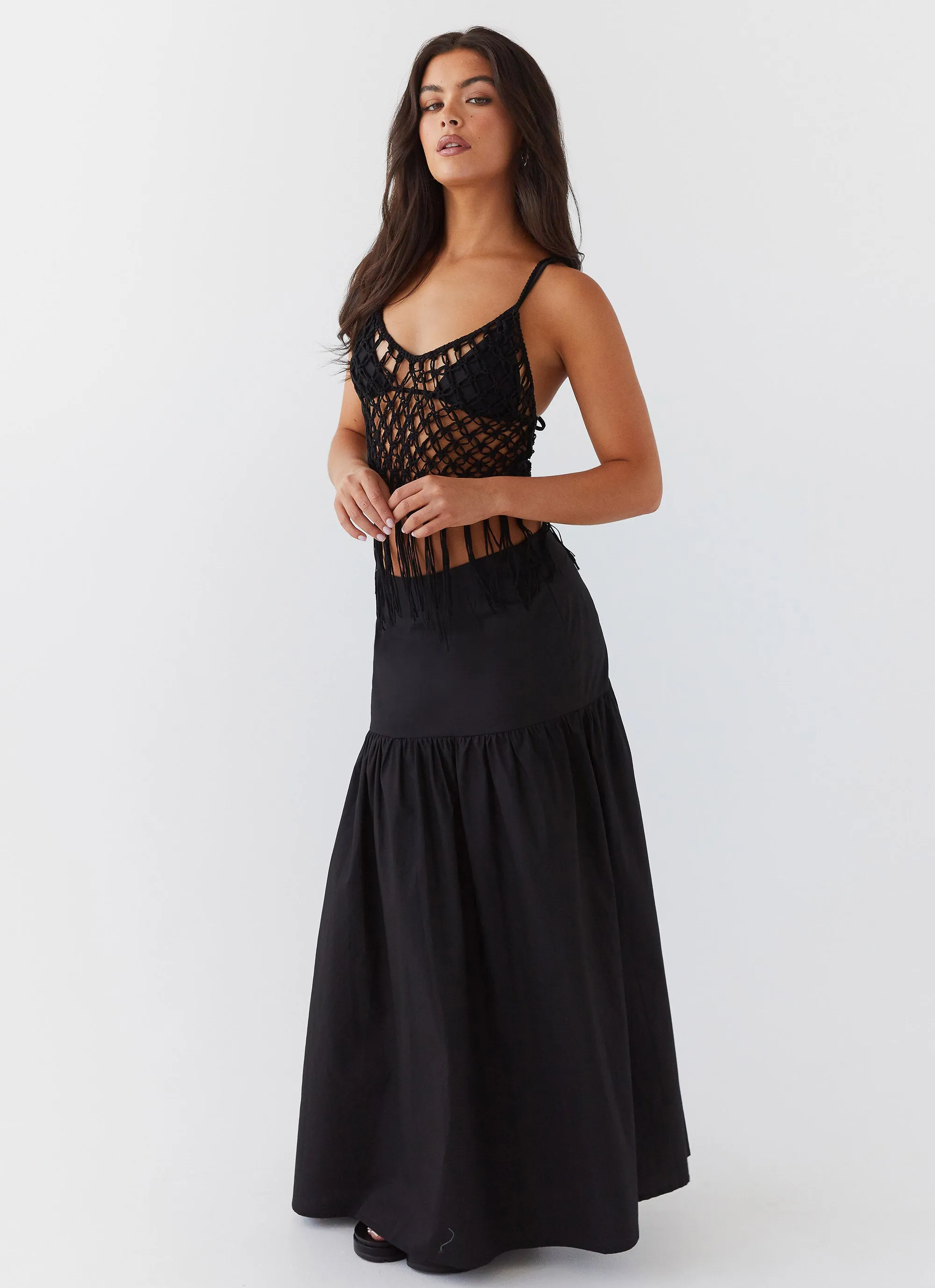 Dreamcatcher Tiered Maxi Skirt - Black