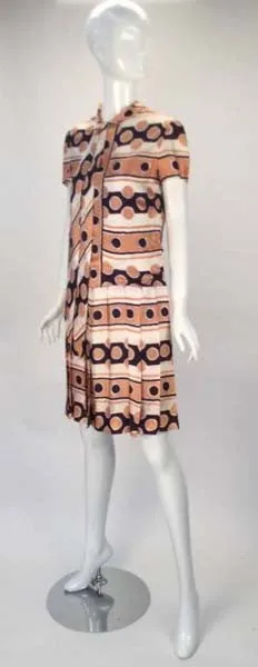 Early 1970s Oscar de la Renta Silk Mod Print Dress and Jacket