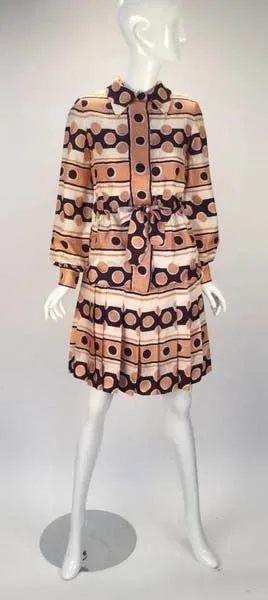 Early 1970s Oscar de la Renta Silk Mod Print Dress and Jacket