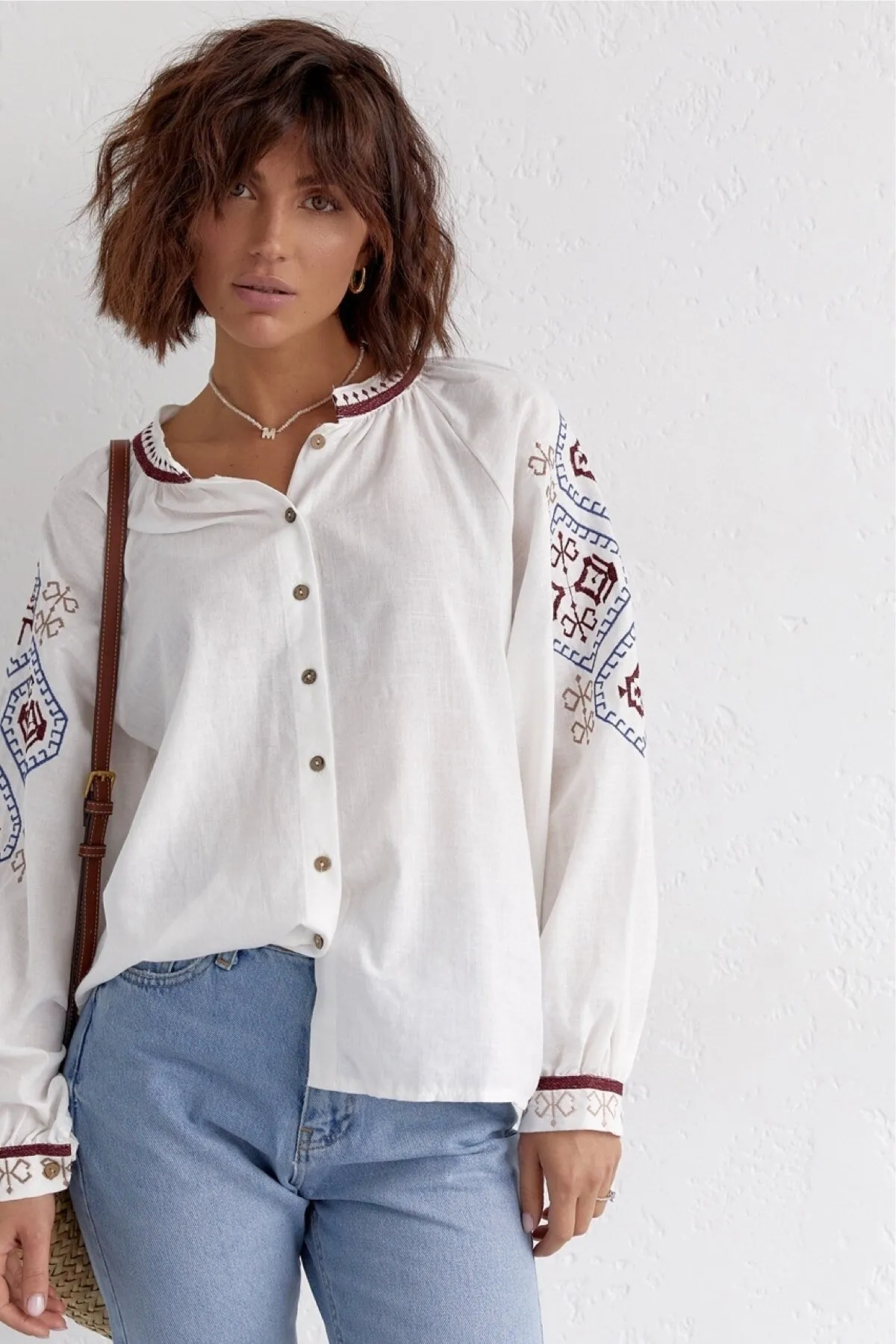 Ethnic Pattern Embroidered Vintage Shirt, Boho Style Vintage Apparel, Eclectic Finds Unique Stitching,Boho Chic Style,Modern Hippie