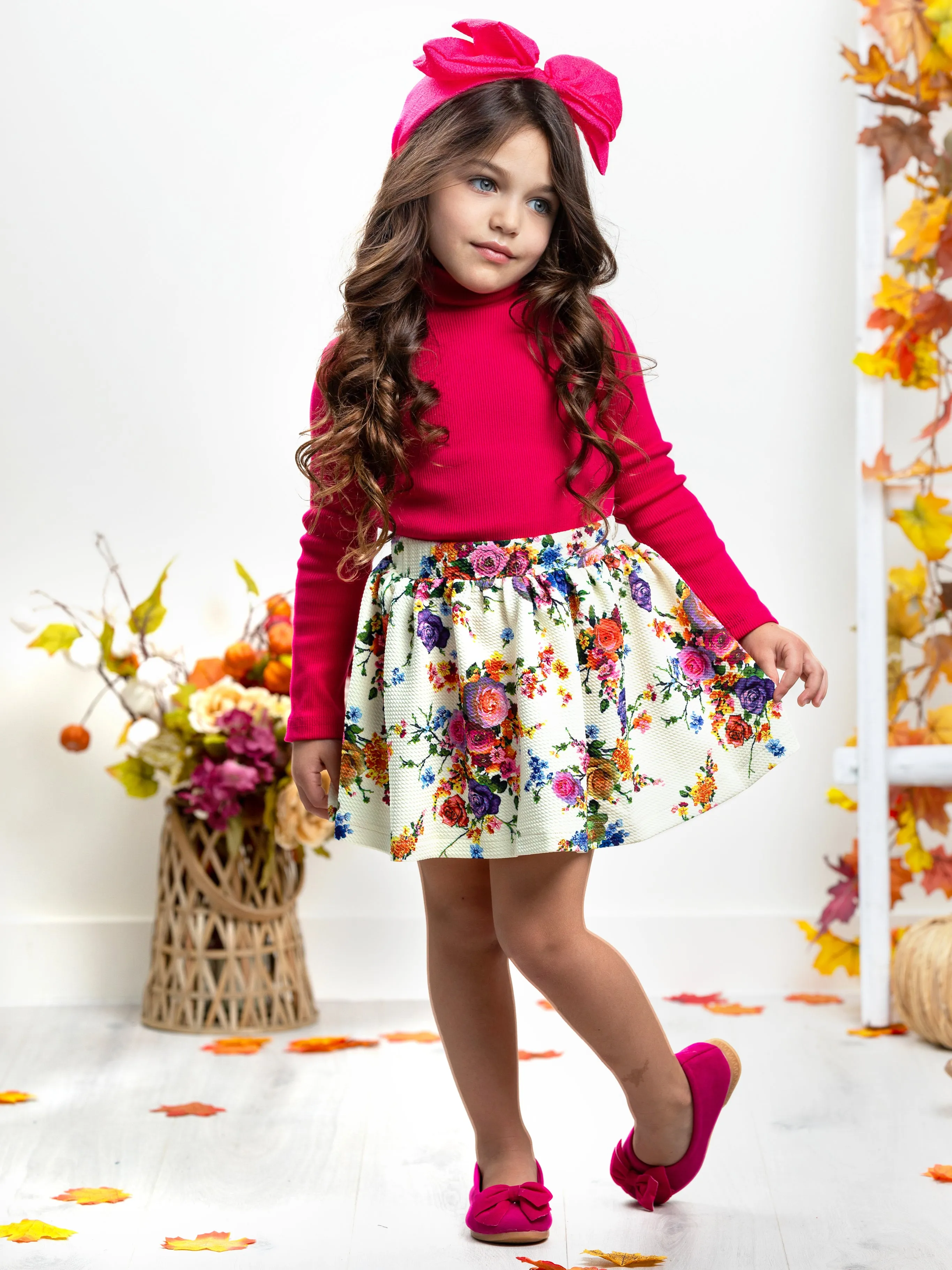 Fashion Flower Neoprene Pleated Skirt by Kids Couture