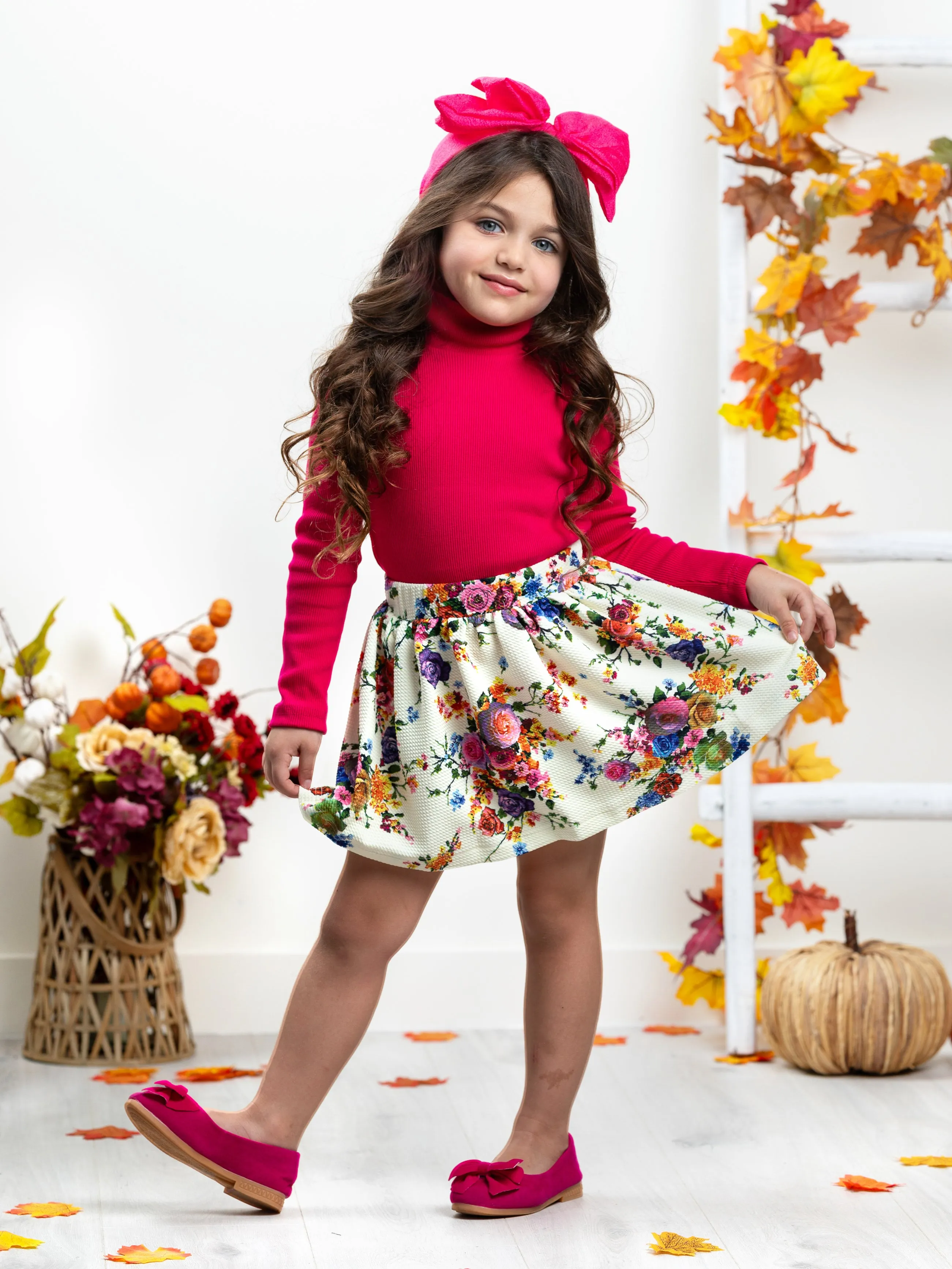 Fashion Flower Neoprene Pleated Skirt by Kids Couture