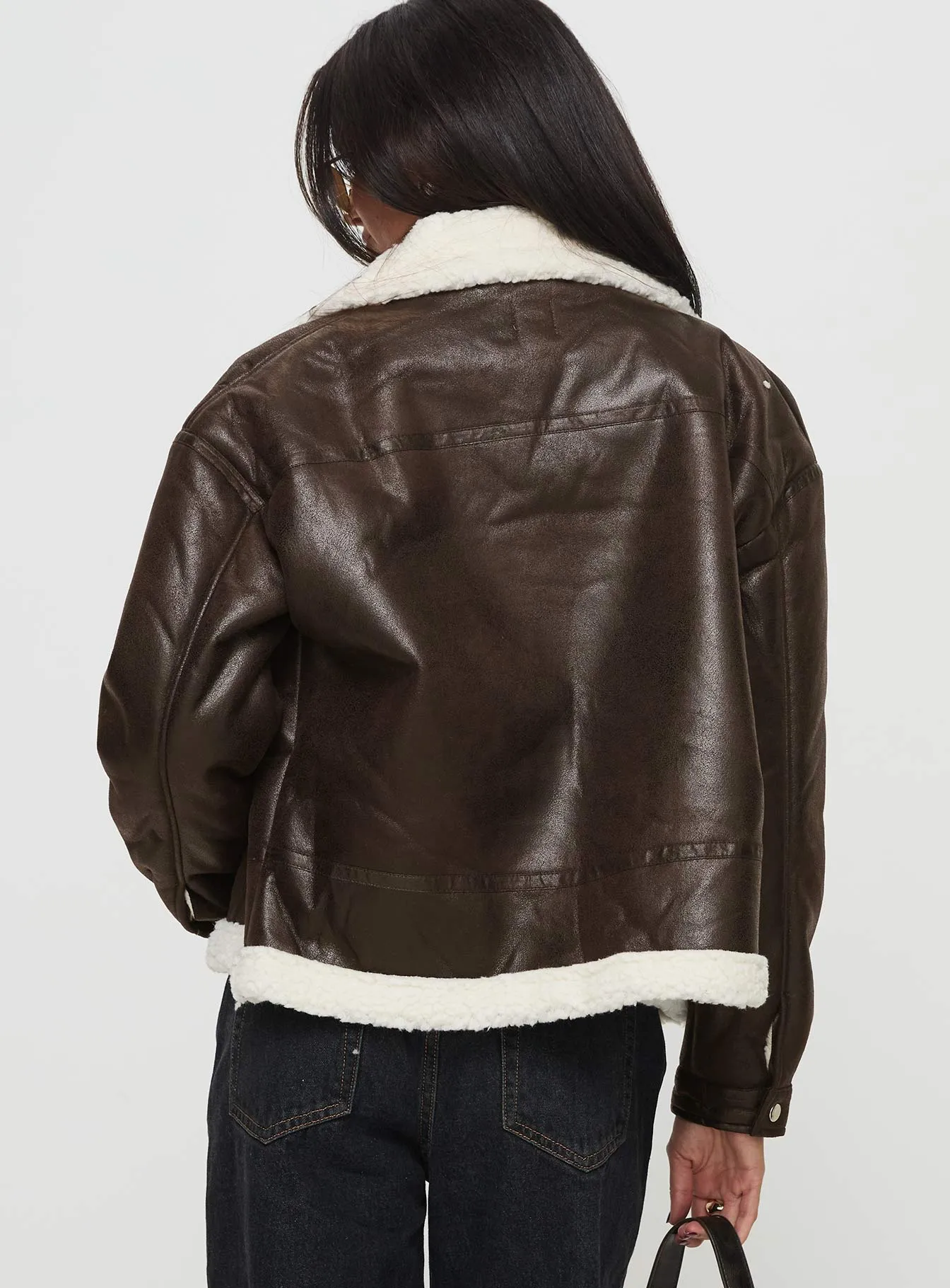 Fashionkova Solara Faux Leather Shearling Jacket Chocolate