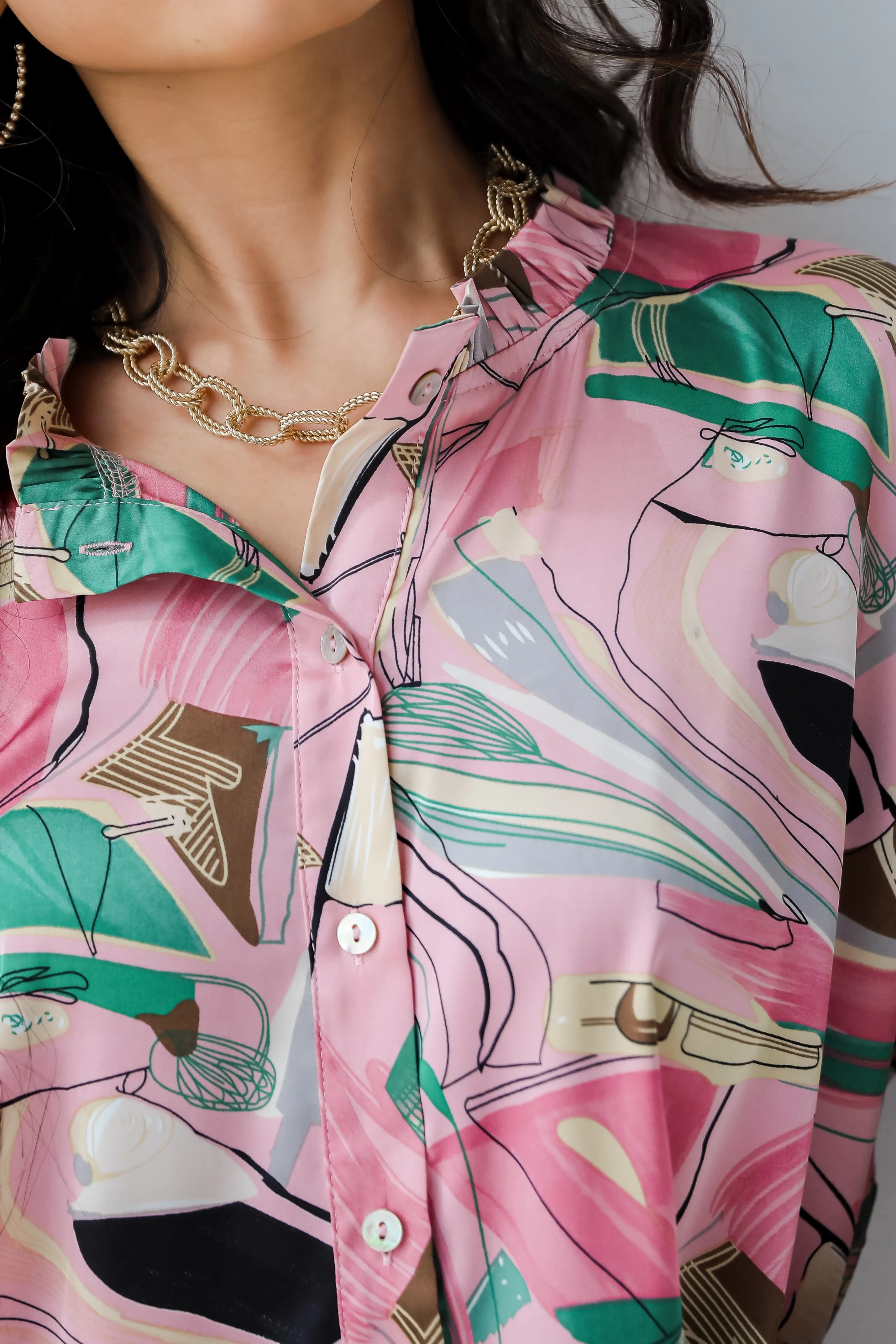 FINAL SALE - Stylish Imagination Pink Satin Oversized Blouse