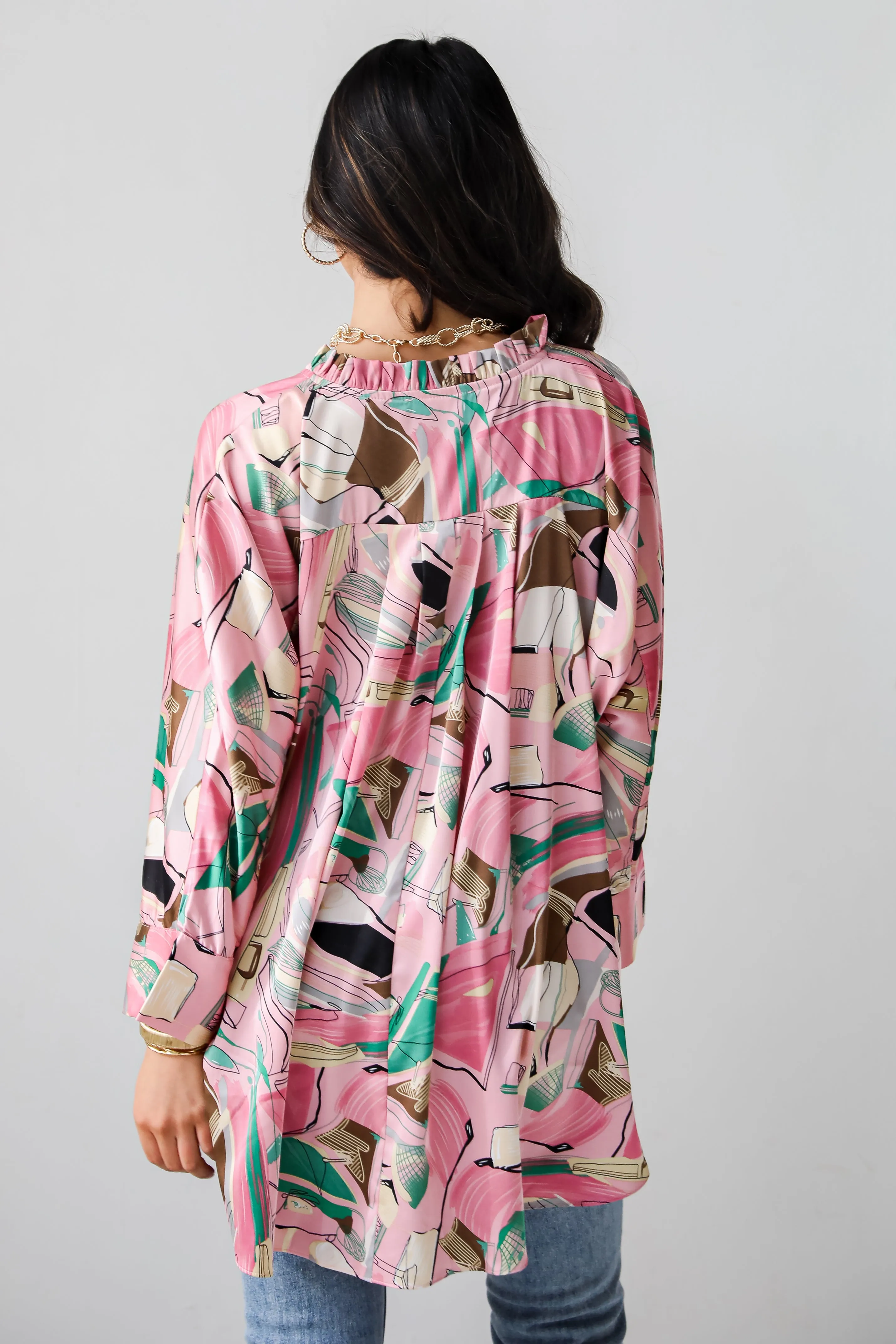 FINAL SALE - Stylish Imagination Pink Satin Oversized Blouse