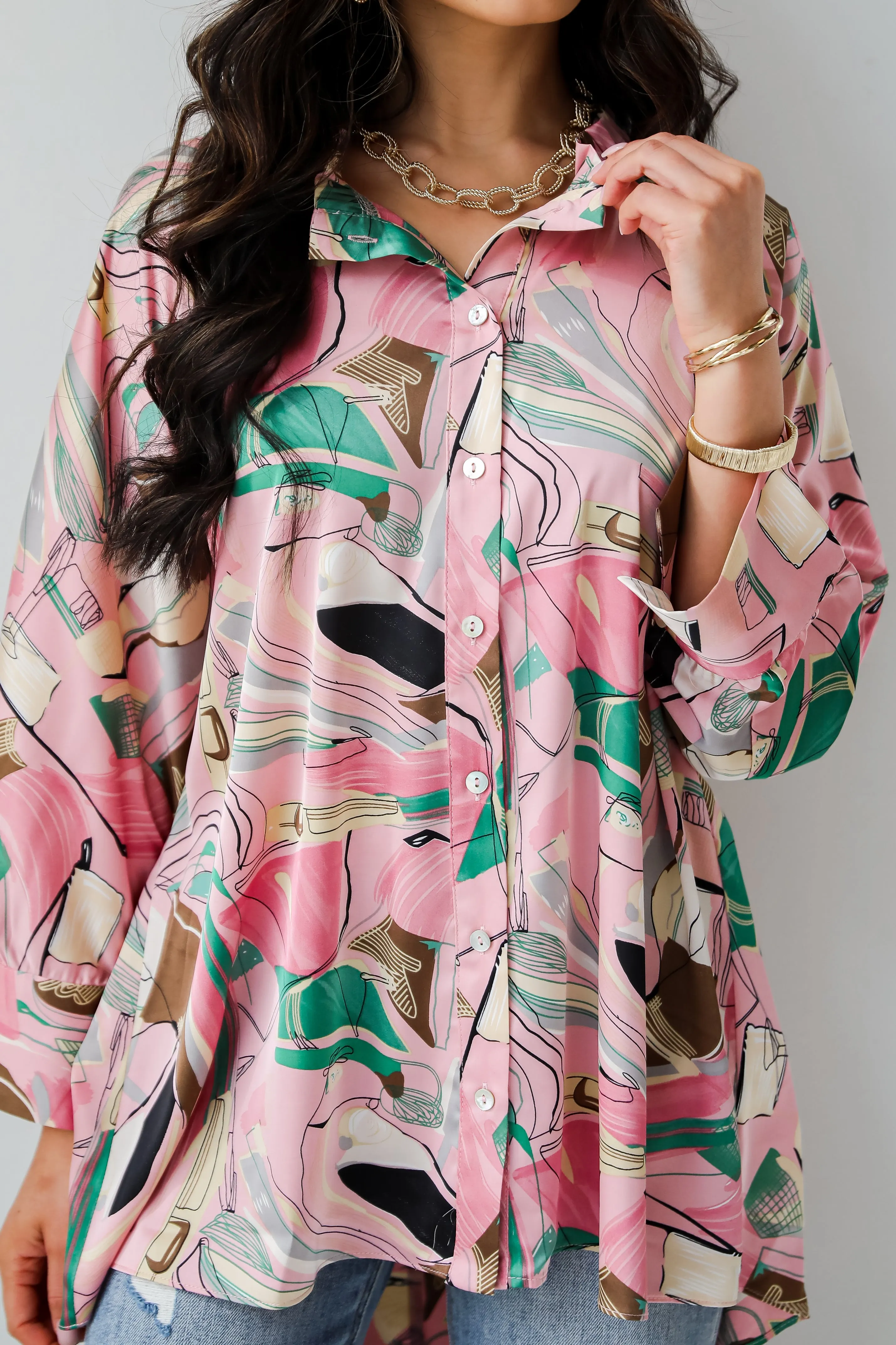 FINAL SALE - Stylish Imagination Pink Satin Oversized Blouse