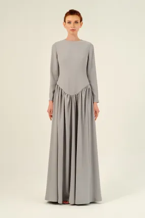 Floor Length Crew Neck Long Sleeve Pleated Dress