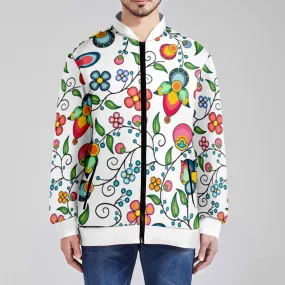 Floral Bounty White Zippered Collared Lightweight Jacket