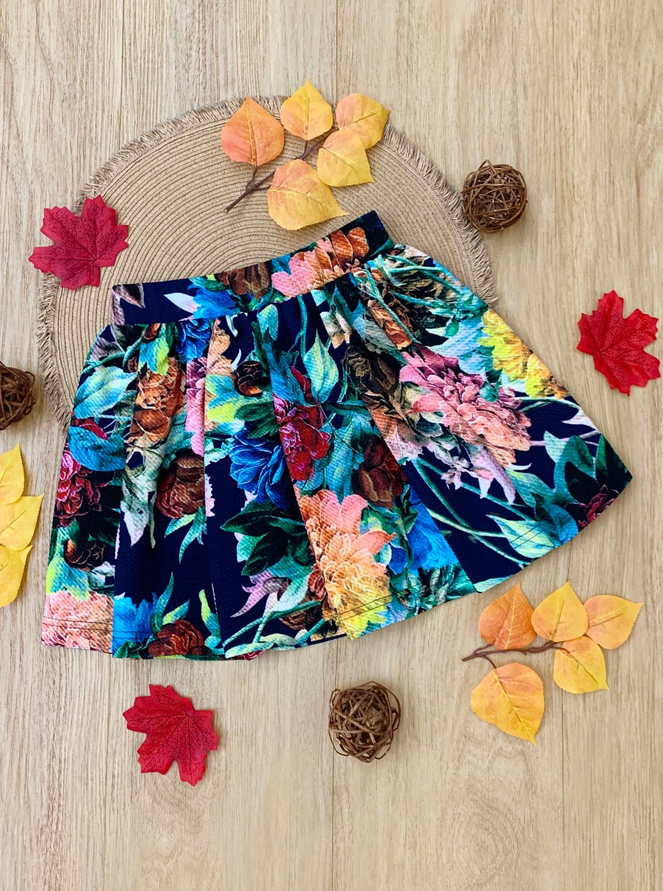 Floral Fun Neoprene Pleated Skirt by Kids Couture