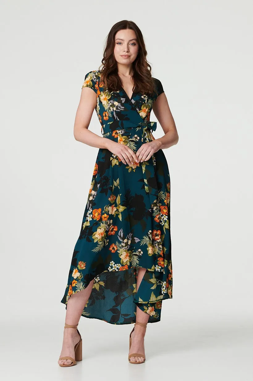 Floral High Low Wrap Maxi Dress