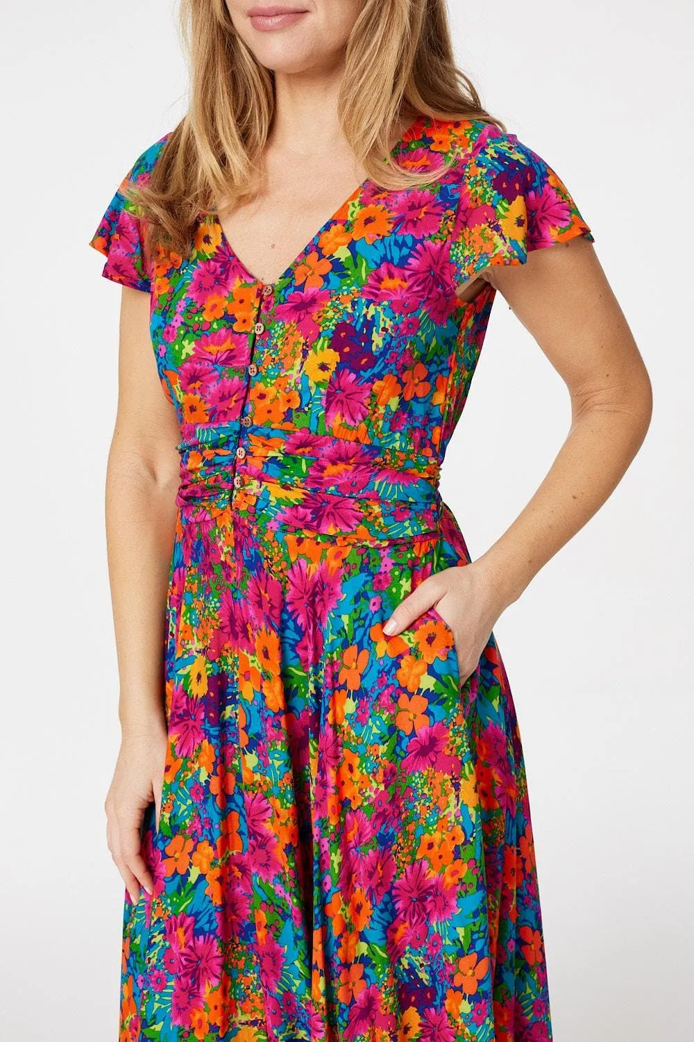 Floral Ruched Front Maxi Dress