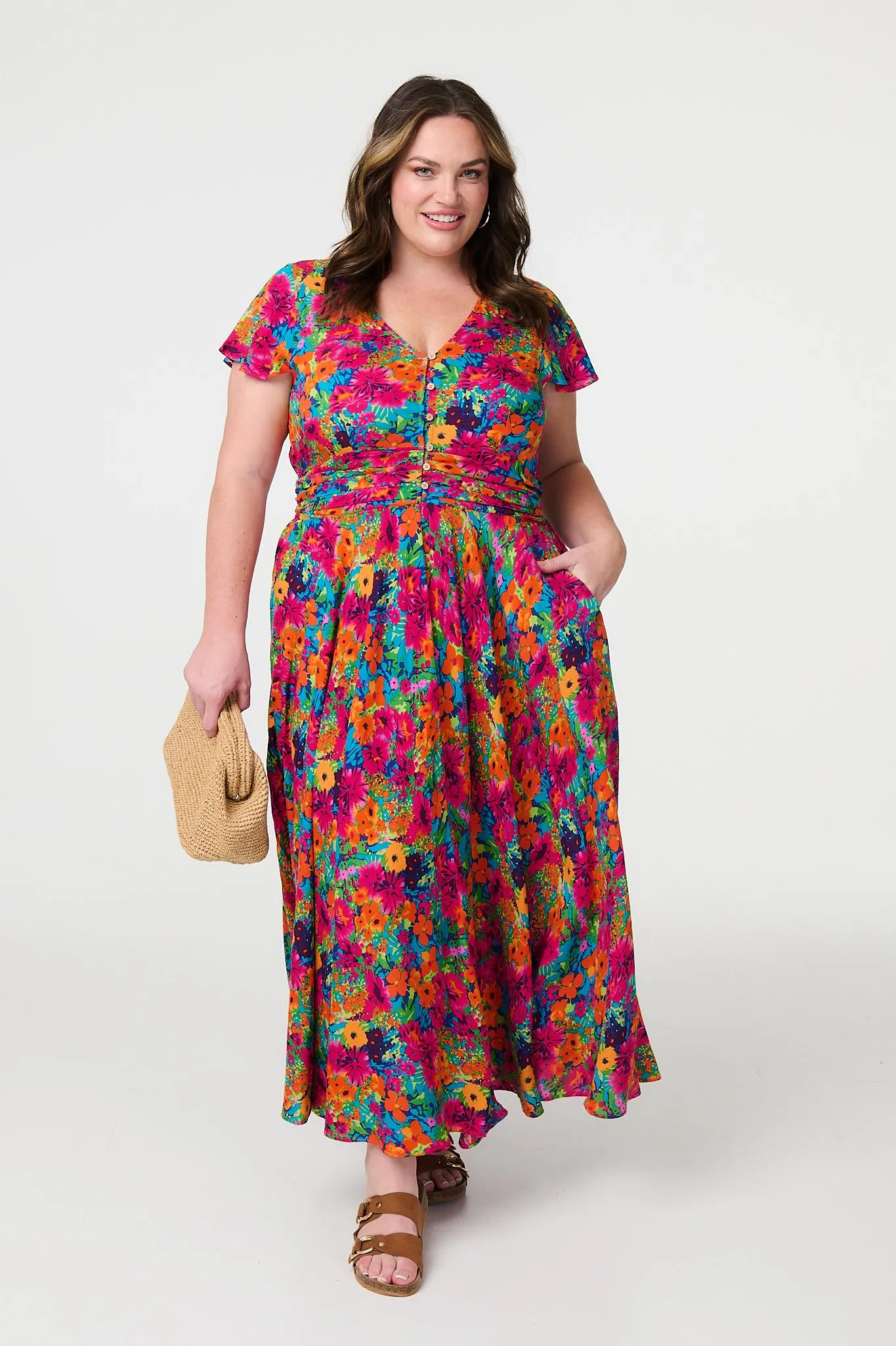 Floral Ruched Front Maxi Dress