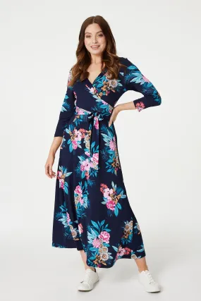 Floral Tie Waist Maxi Wrap Dress