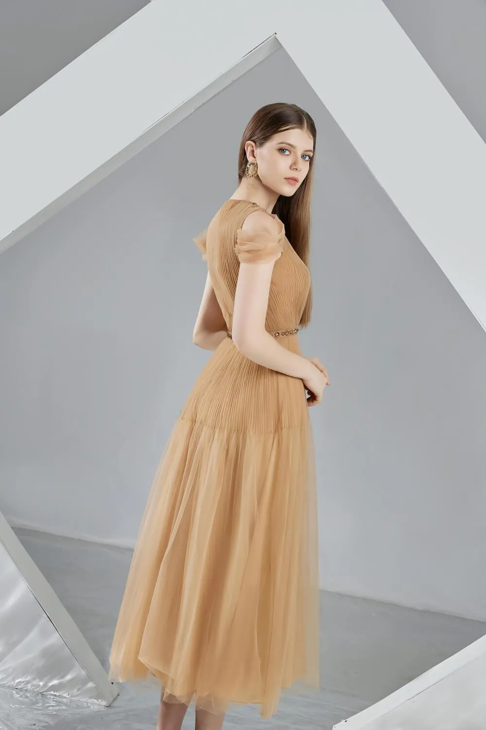 Florence A-line Cold Shoulder Sleeved Organza Midi Dress