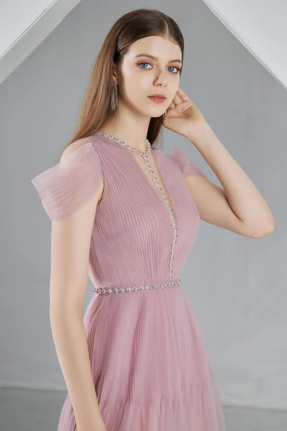 Florence Pleated Puffy Sleeved Organza Midi Dress