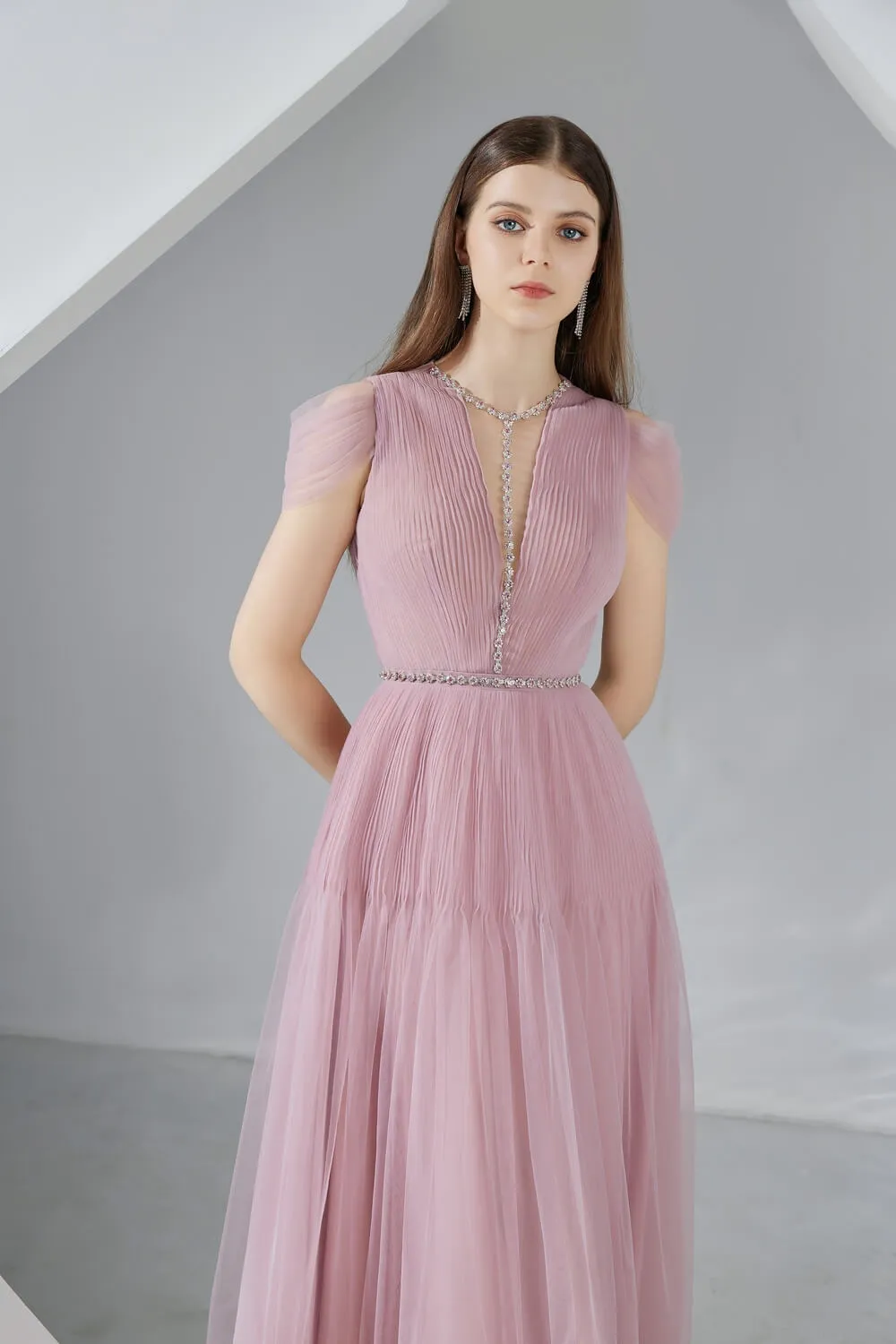 Florence Pleated Puffy Sleeved Organza Midi Dress