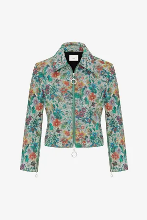 FLOWER TILE LEATHER CROPPED JACKET