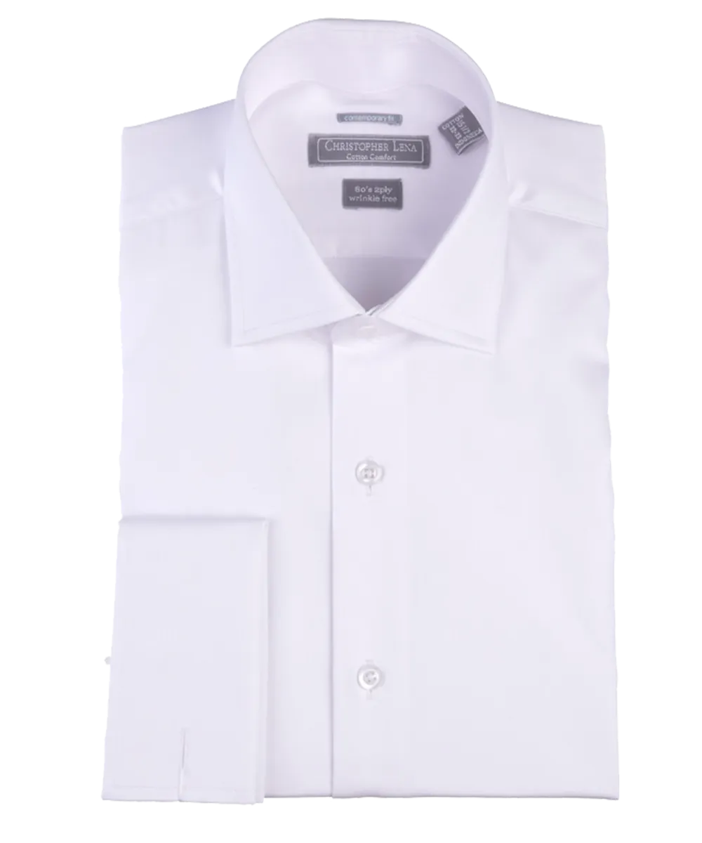 French Cuff Contemporary Fit White Dress Shirt by Christopher Lena