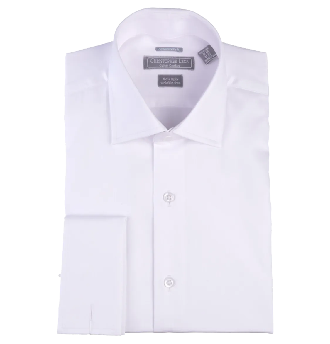 French Cuff Contemporary Fit White Dress Shirt by Christopher Lena