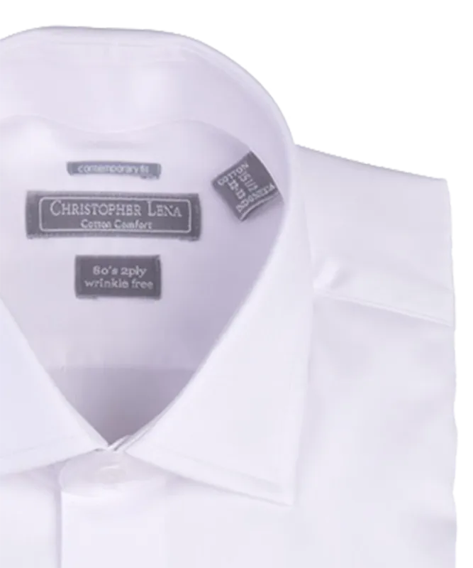 French Cuff Contemporary Fit White Dress Shirt by Christopher Lena