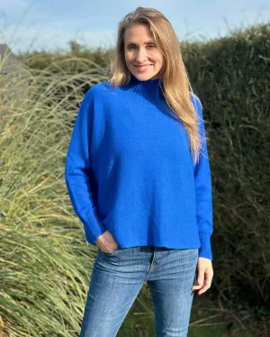 Funnel Neck Soft Knit Long Sleeve Jumper - Royal Blue