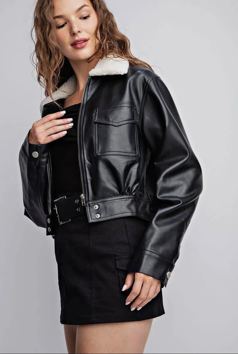 Fur Trim Leather Jacket