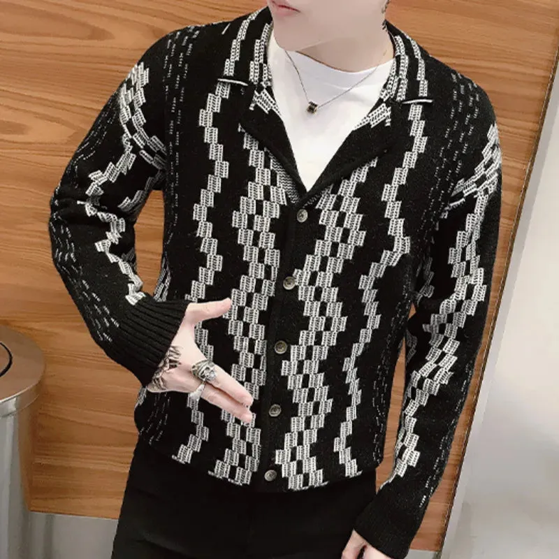 Geometric Contrast Stitching Cardigan