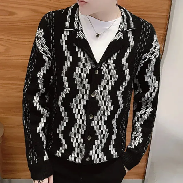 Geometric Contrast Stitching Cardigan