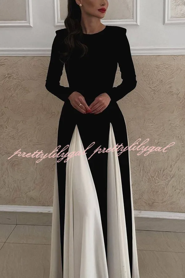 Getting Glam and Elegant Panelled Tulle Long Sleeve A-line Maxi Dress