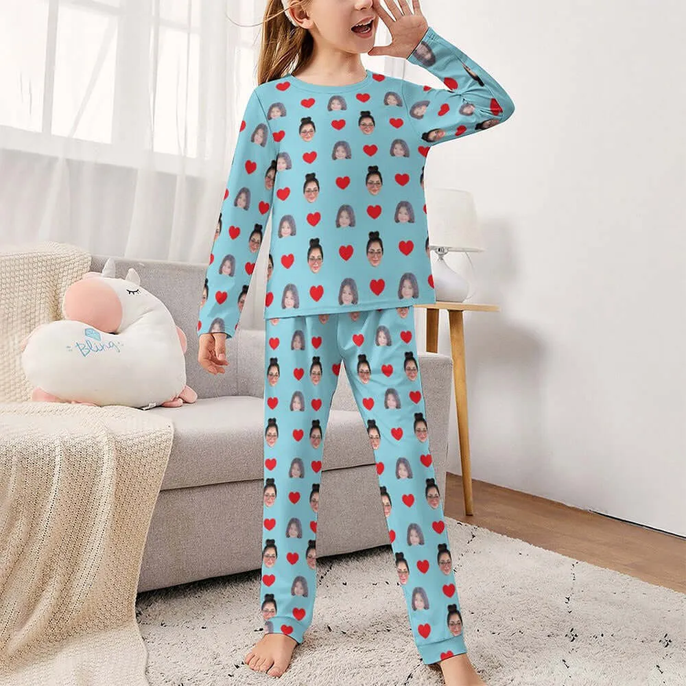 Girls Custom Two Face Photo Long Sleeve Sleepwear Pajamas Set