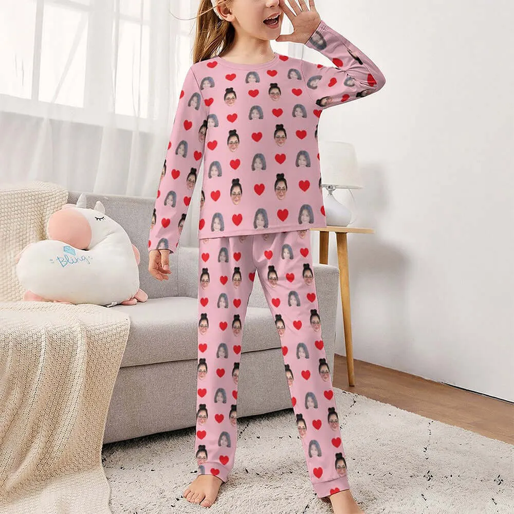 Girls Custom Two Face Photo Long Sleeve Sleepwear Pajamas Set