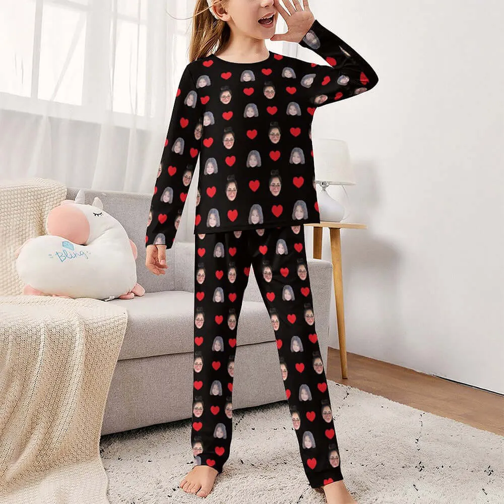 Girls Custom Two Face Photo Long Sleeve Sleepwear Pajamas Set