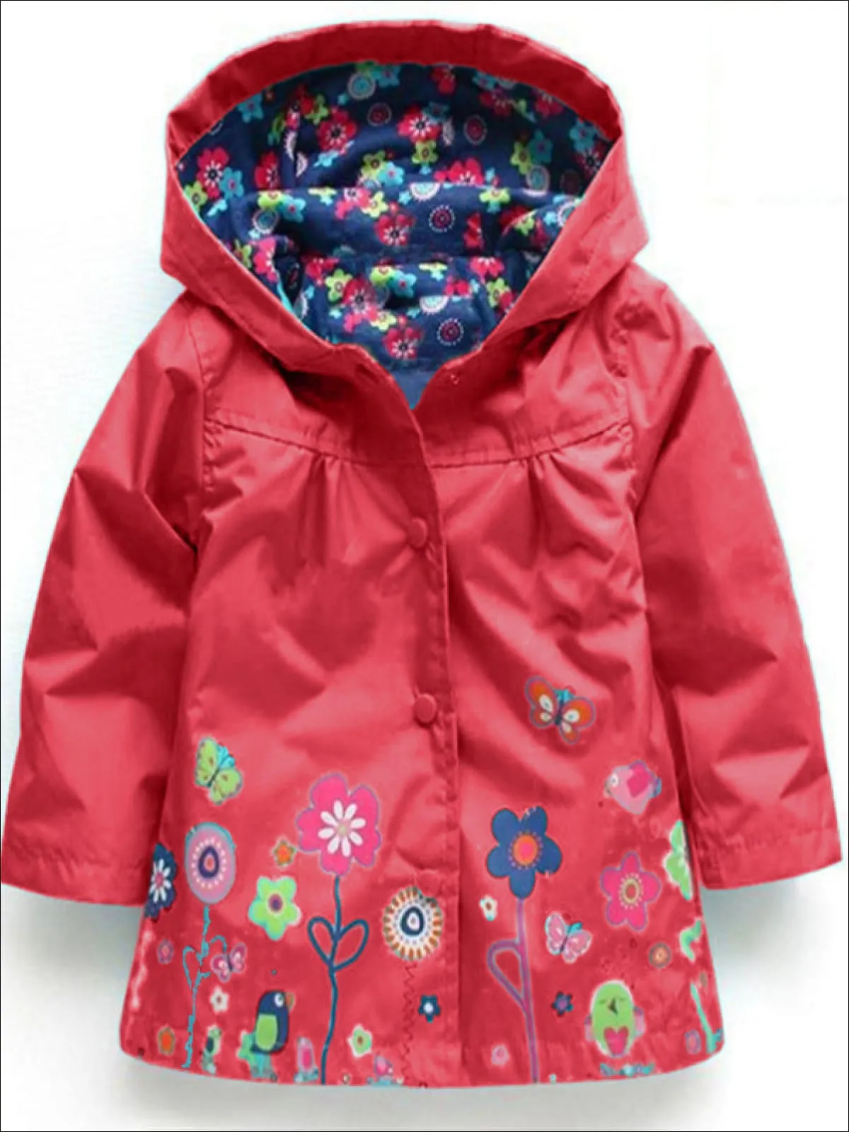 Girls Hooded Floral Print Raincoat