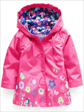 Girls Hooded Floral Print Raincoat