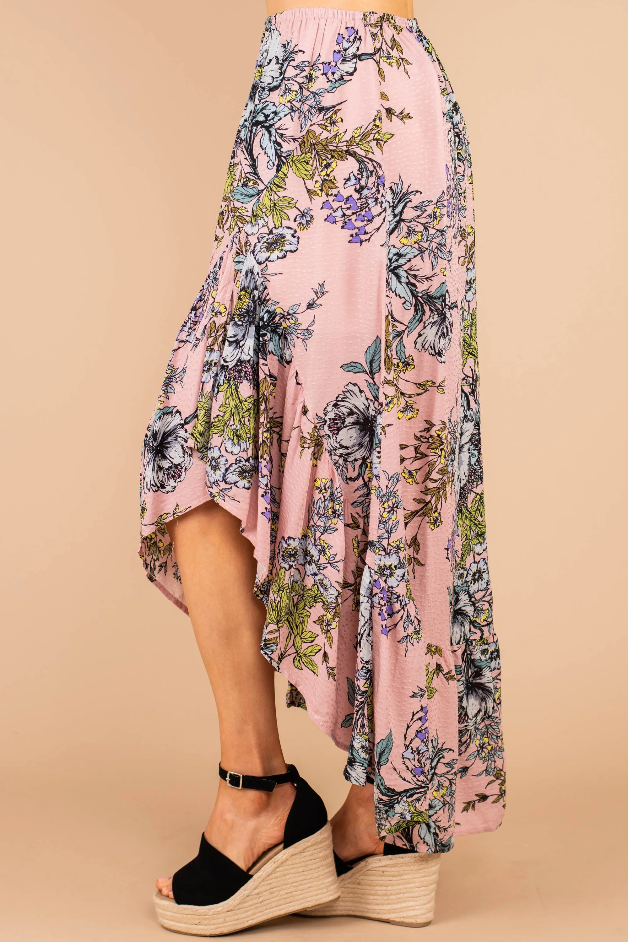 Give Us A Smile Rose Pink Floral Maxi Skirt