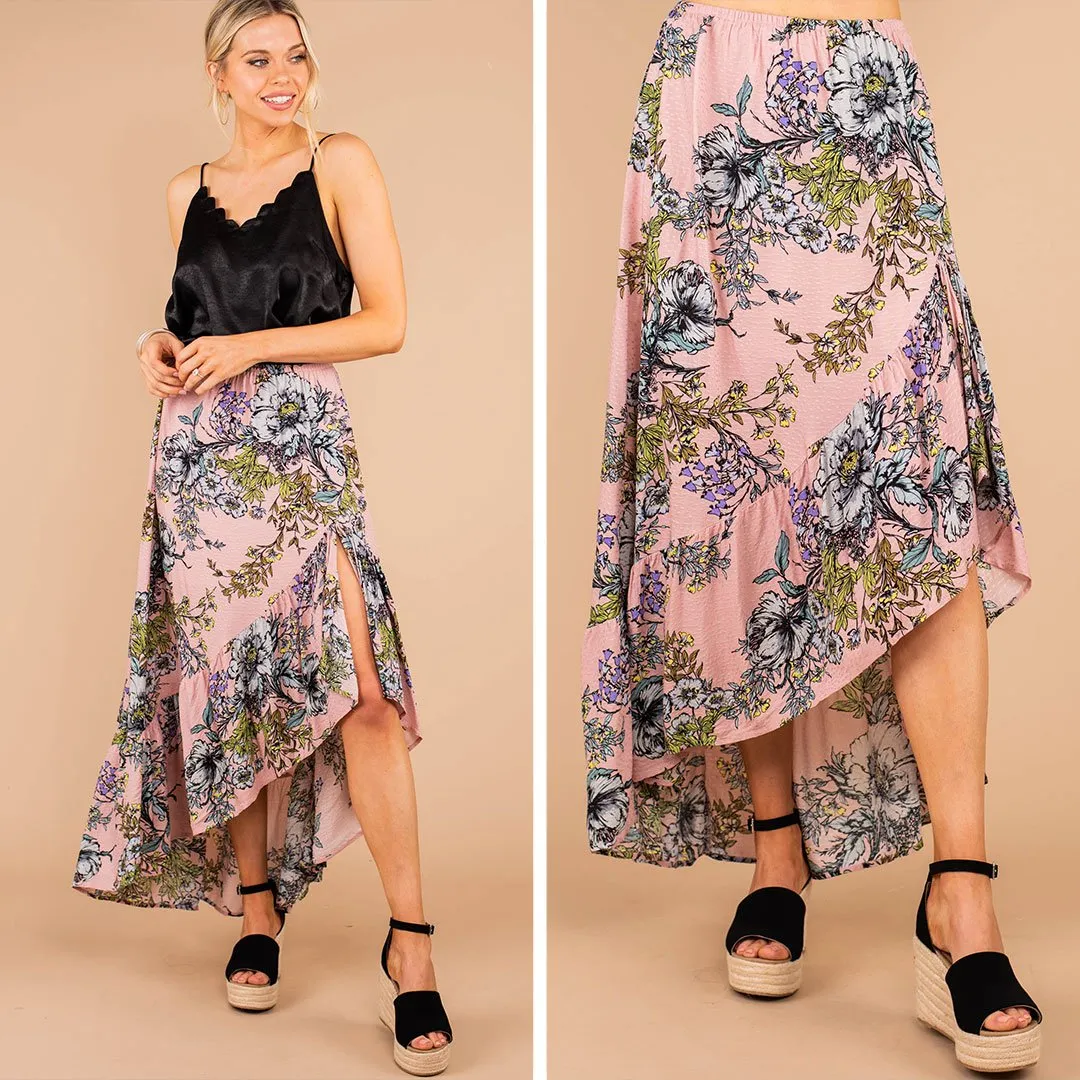 Give Us A Smile Rose Pink Floral Maxi Skirt