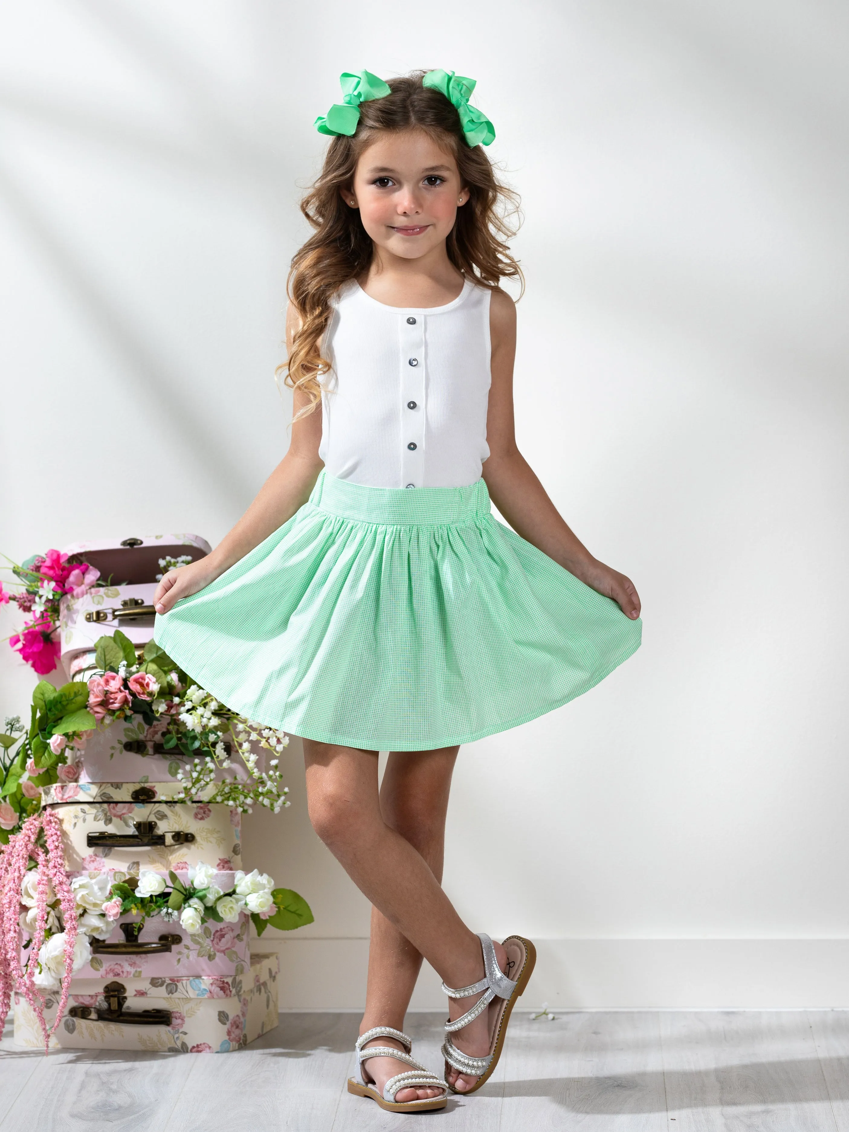 Glam Green Pleated Skirt by Kids Couture