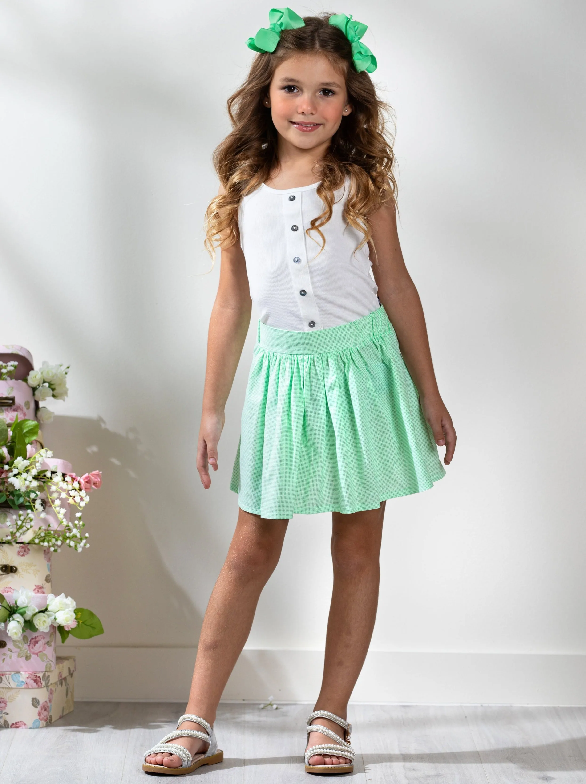 Glam Green Pleated Skirt by Kids Couture