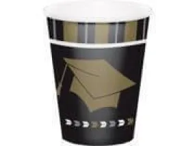 Glitzy Graduation - 9oz Black & Brown Paper Cups (8ct)