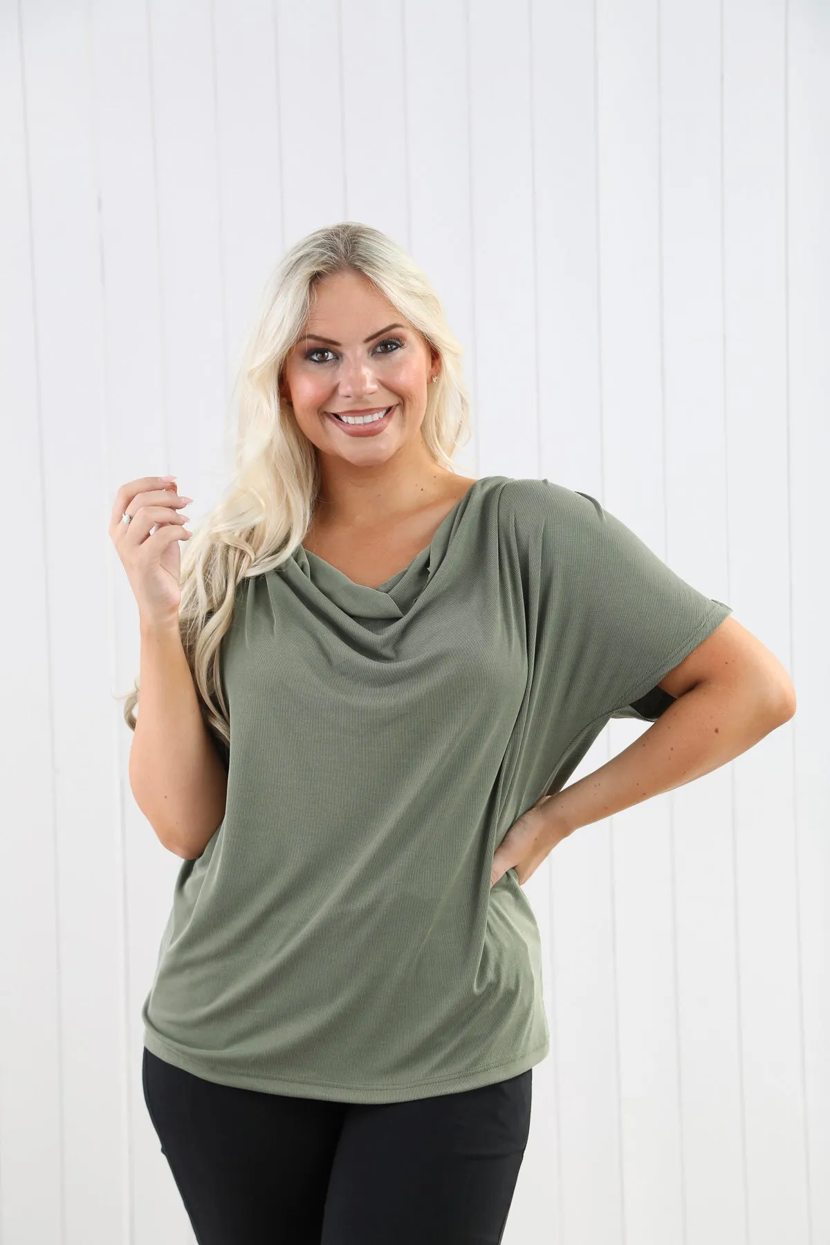 Goose Island 4575 Sorrento Plain Ribbed Stretchy Cowl Neck Top (3 Colours)