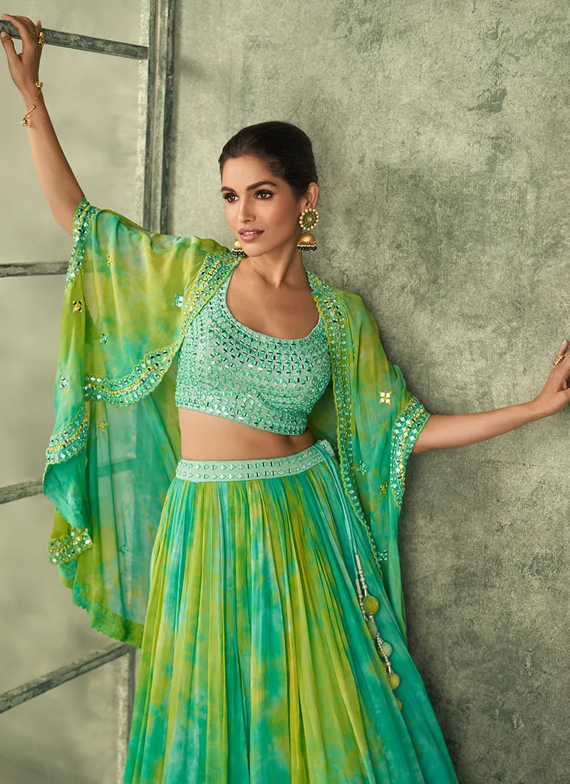 Green Designer Embroidery Lehenga Choli With Jacket