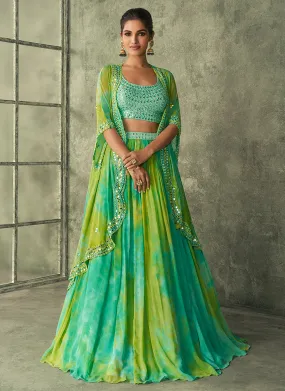 Green Designer Embroidery Lehenga Choli With Jacket