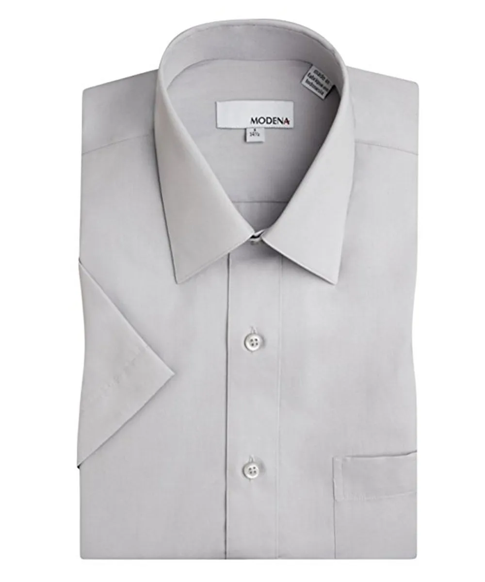 Grey Poplin Short Sleeve Dress Shirt