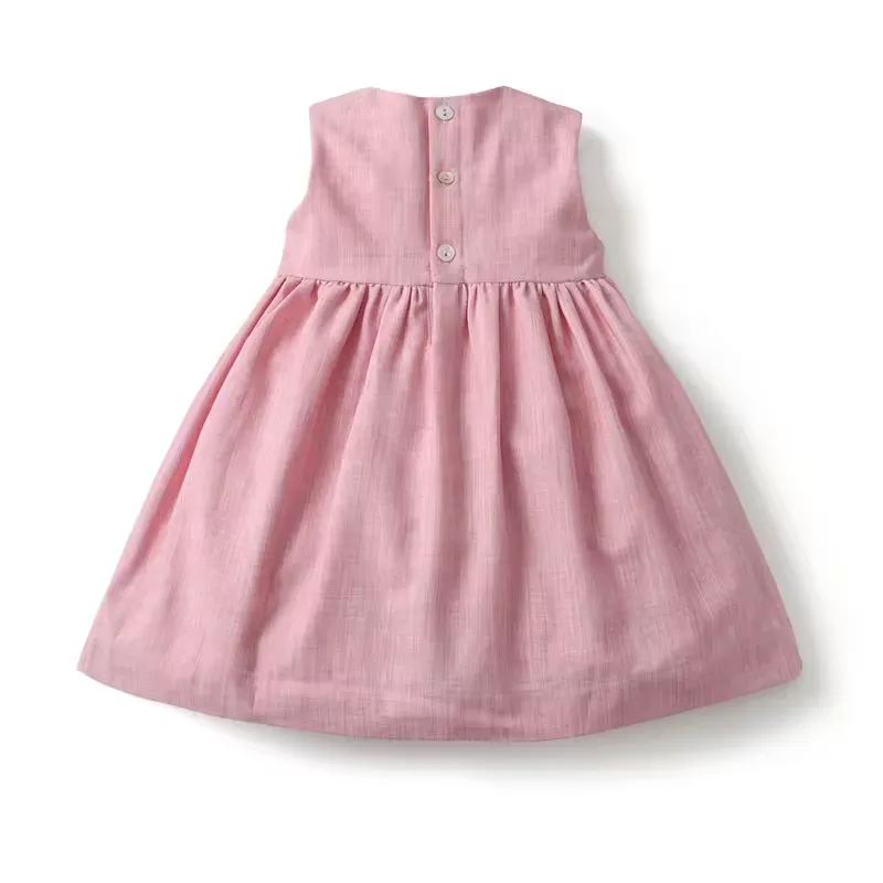 Hand Smocked Pink Baby Girl Dress Sleeveless Tank Top Style